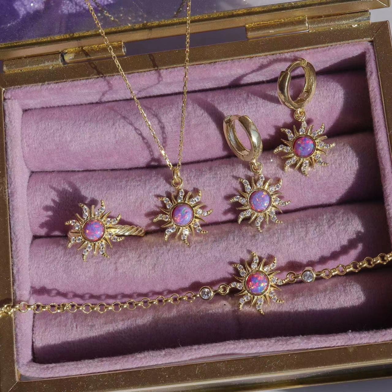 [HOT] Spining Sunflower Opal Jewerly Gift Sets Wonderful Australia Natural Opal Stone for Decoration,2024 Best Gift to Yourself, Family or Friends