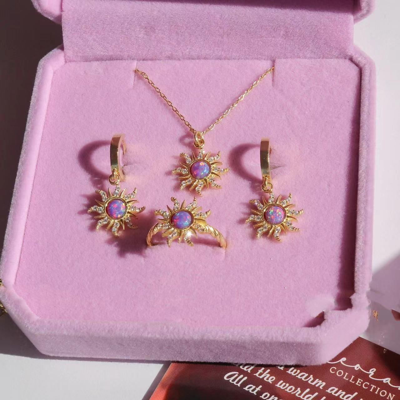 [HOT] Spining Sunflower Opal Jewerly Gift Sets Wonderful Australia Natural Opal Stone for Decoration,2024 Best Gift to Yourself, Family or Friends