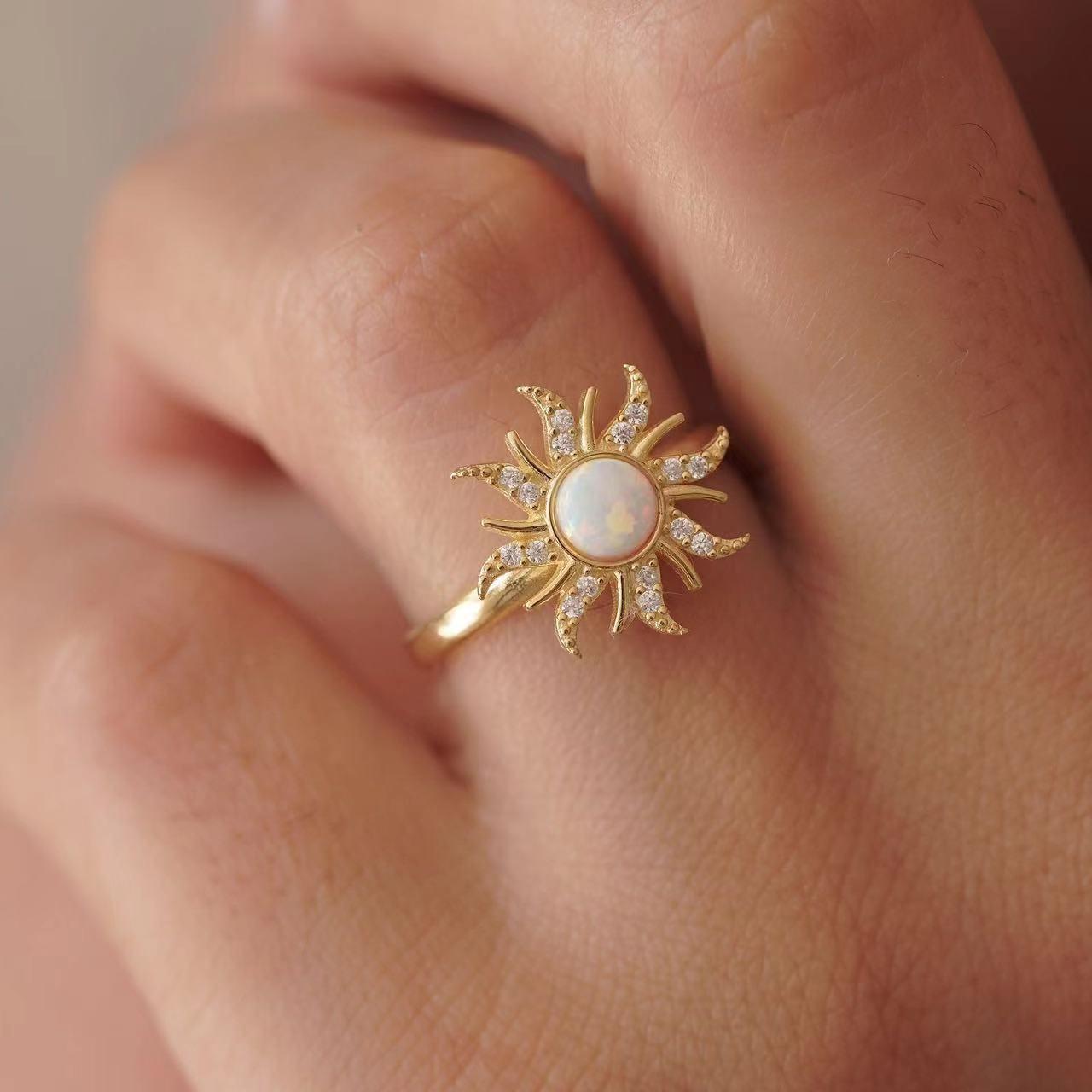 [HOT] Spining Sunflower Opal Jewerly Gift Sets Wonderful Australia Natural Opal Stone for Decoration,2024 Best Gift to Yourself, Family or Friends