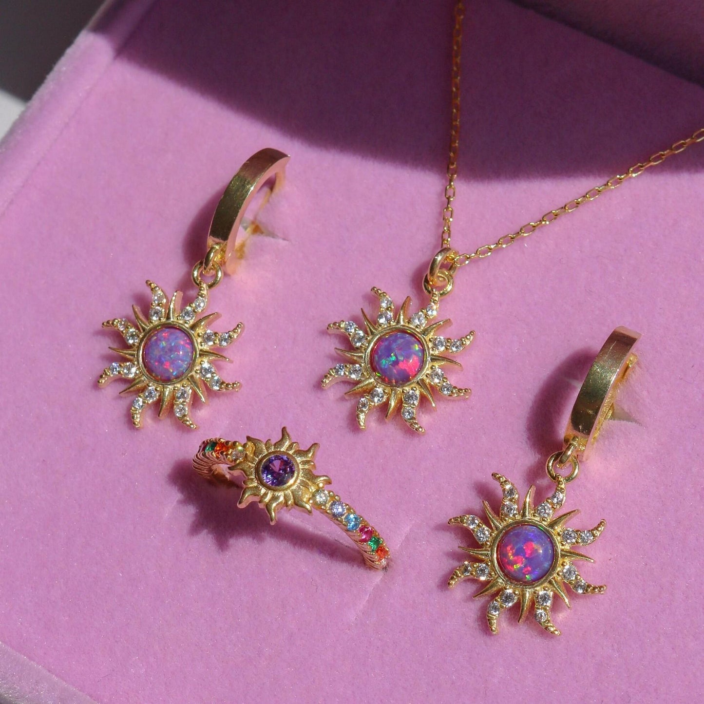[HOT] Spining Sunflower Opal Jewerly Gift Sets Wonderful Australia Natural Opal Stone for Decoration,2024 Best Gift to Yourself, Family or Friends