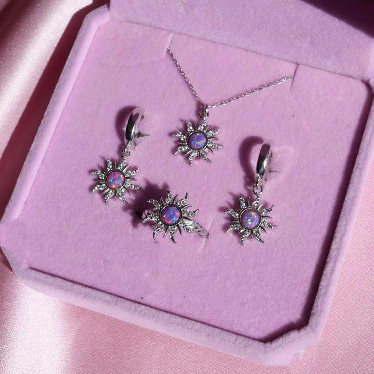 [HOT] Spining Sunflower Opal Jewerly Gift Sets Wonderful Australia Natural Opal Stone for Decoration,2024 Best Gift to Yourself, Family or Friends