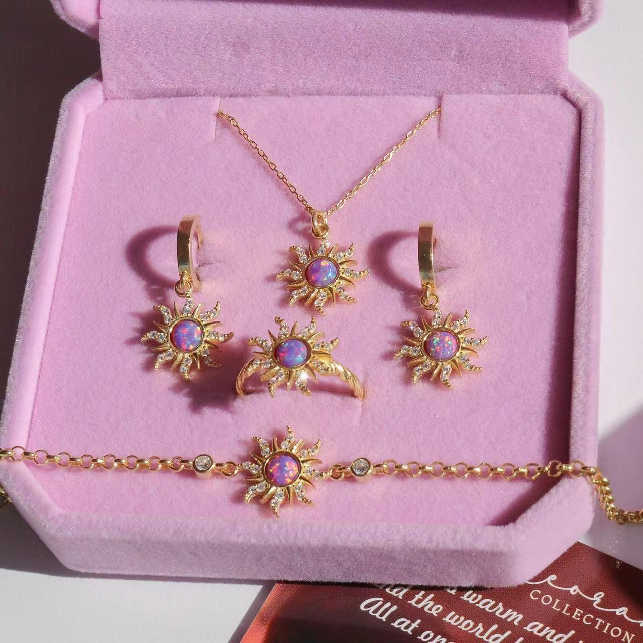 [HOT] Spining Sunflower Opal Jewerly Gift Sets Wonderful Australia Natural Opal Stone for Decoration,2024 Best Gift to Yourself, Family or Friends